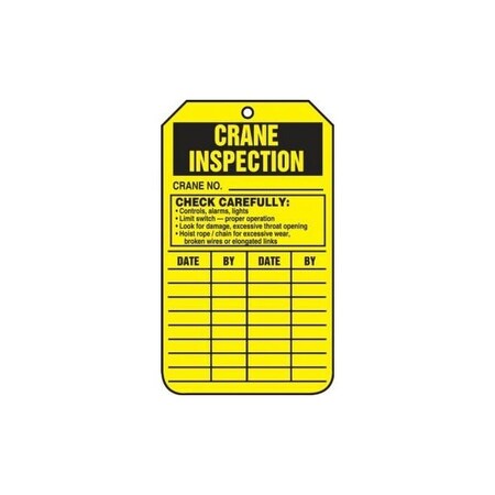 Accuform Safety Tags, CRANE INSPECTION, 8.5inx 3.875in, PF-Cardstock, 25PK TRS308CTP
